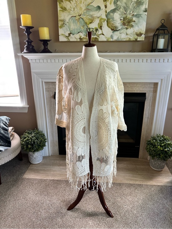 Chico's Other - *NEW* Stunning Chico’s Lace Kimono Fringe Detail 3/4 Sleeve - Size L/XL